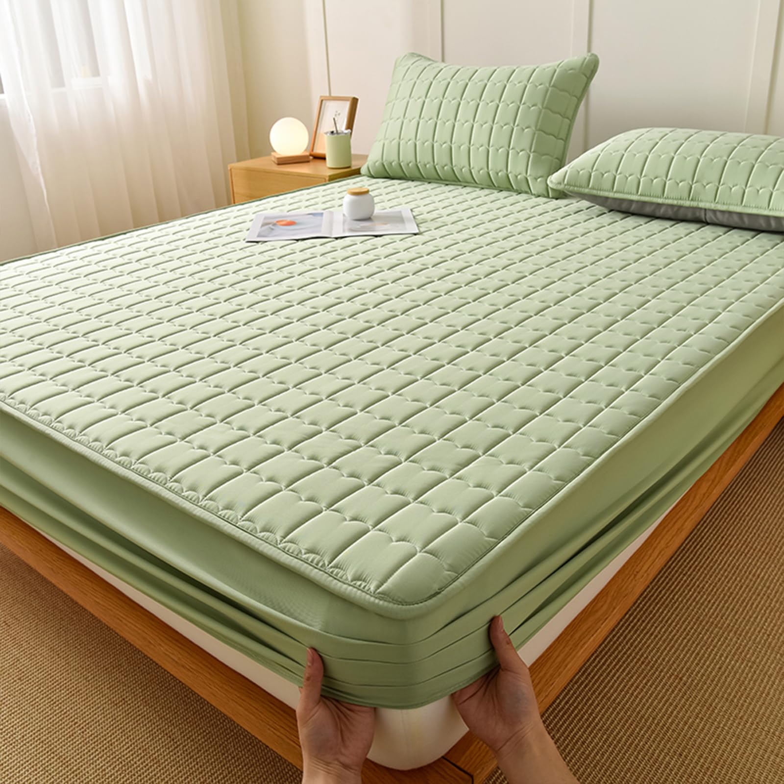 Spannbettlaken 200x220 Khaki Baumwolle Großes Doppelbett