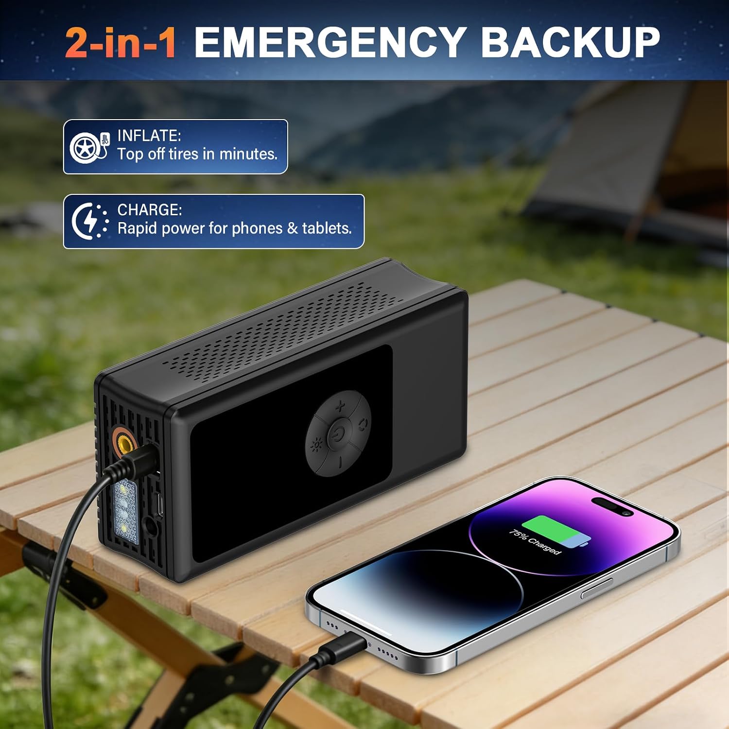 Portable Tire Inflator, Dual Power Supply (12V Car Adapter&Cordless) Car Tire Pump, 150PSI Air Pump & Power Bank, Tire Air Pump with Dual Display for Car, Motorcycle, Bike, Ball