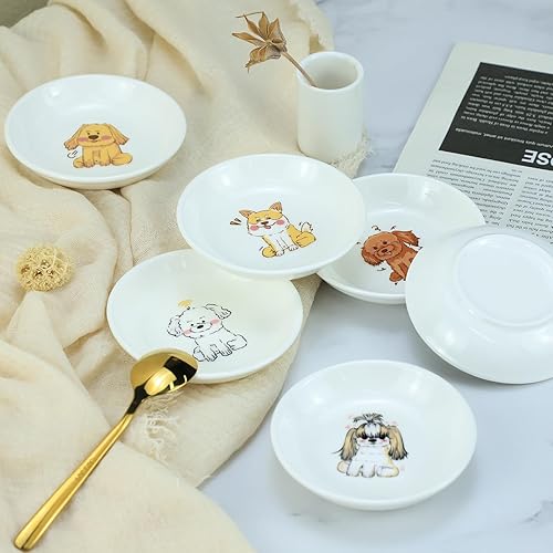 Miniatura 6 de Divertidos platos de cerámica con diseño de perros lindos de caricaturas, platos de condimentos, cuencos de salsa de soja para sushi, platos de