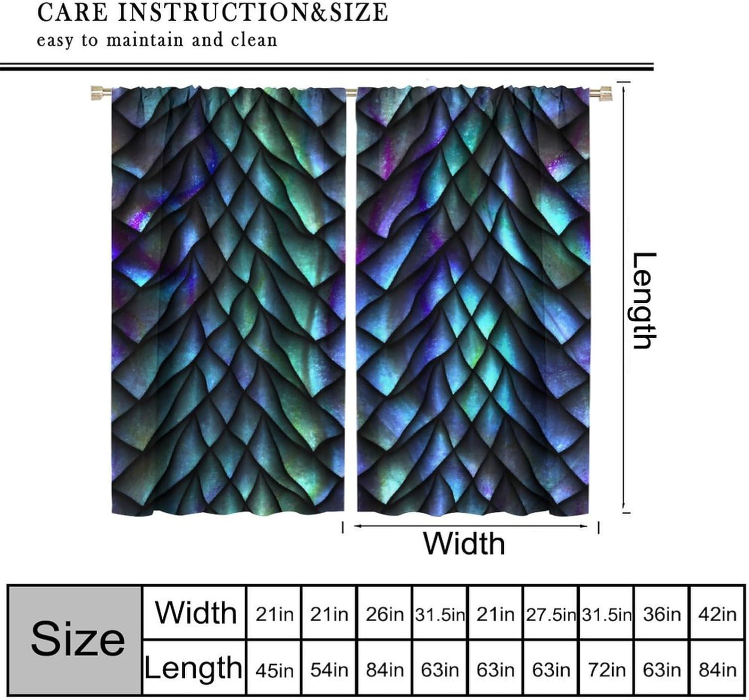 Fantasy Koi Dragon Blackout Curtains Pink Purple Scales in Watercolor Glow Mythical Creature Art Window Treatments for Kitchen Boys Teens Bedroom Living Dining Room 42" W X 63" L