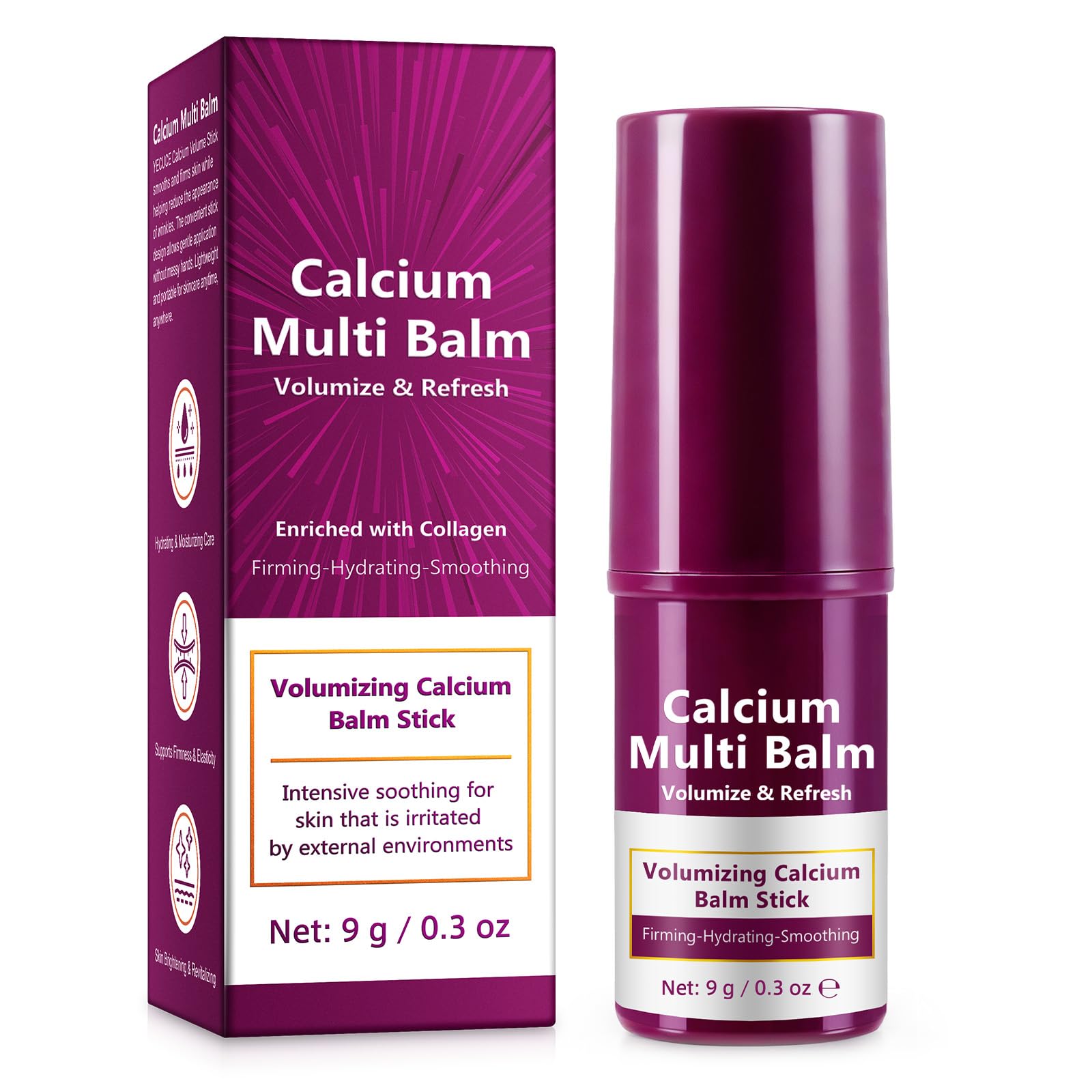 Calcio Multi Balm Stick – Solido balsamo per collagene per la cura di occhi, viso e collo – Rassodante e idratante – Con burro di karitè e vitamine – Pratica matita per la cura in viaggio (1 pezzo)