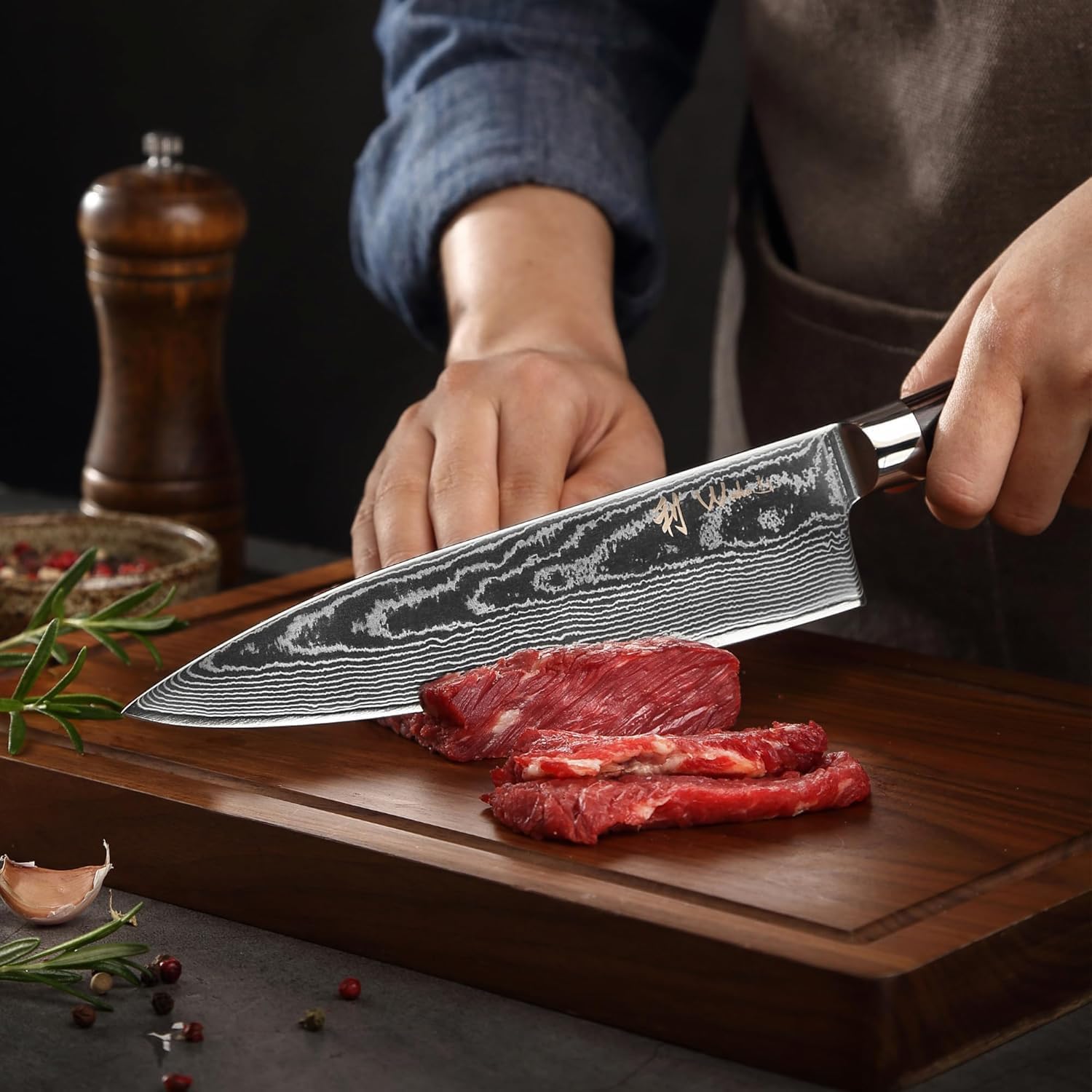 Wakoli EDIB Essentials Santoku Messer Küchenmesser Set (2-teilig) 30 & 24 cm Damastmesser aus 67 Lagen Damaststahl mit Pakkaholzgriff Gemüsemesser inkl. Geschenkbox