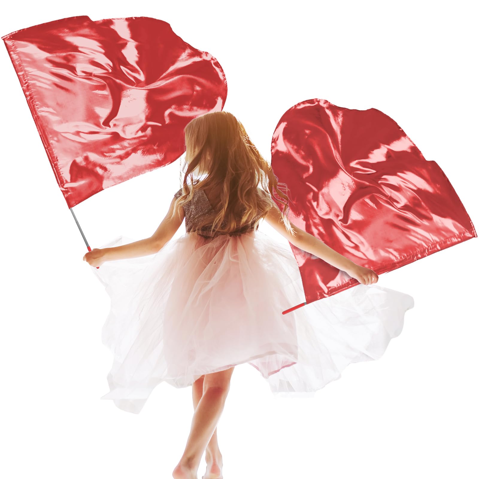 2 Pcs Set 32" Praise Dance Worship Flags with Scalable Rod for Kids Children Semicircle Praise Church Flags for Worship Dance Outdoor Practice Performance(Red)