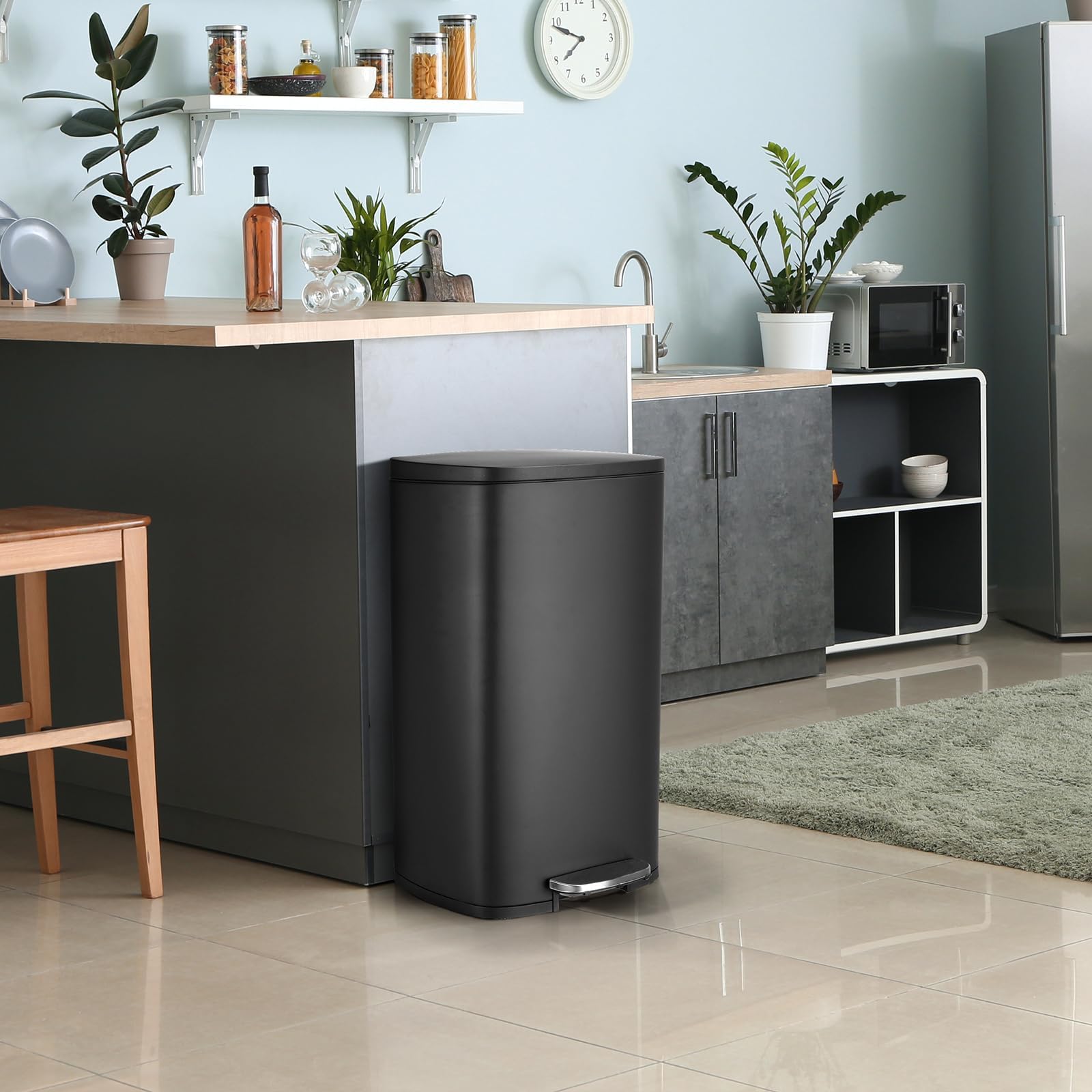 LIFERUN Poubelle Cuisine 50 Litres, Poubelle à Pédale en Acier Métal avec Couvercle, Seaux Intérieurs Amovible Fermeture en Douceur, pour Salle de Bain, Salon, Bureau, Noir