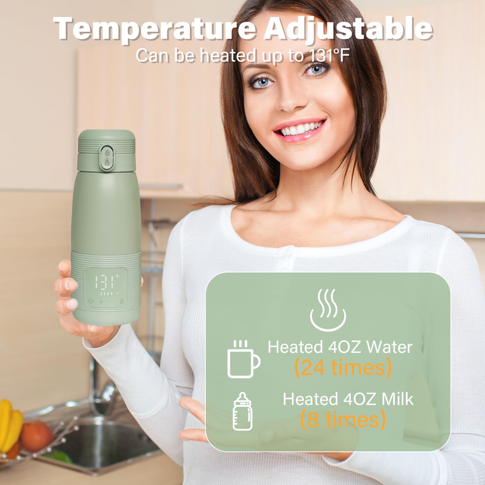 Calentador de biberones portátil para viajes, calefacción de 5 minutos para leche materna, fórmula y agua, 340.2 g, gran capacidad, batería de larga duración, petaca de bebé para vehículo, coche