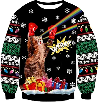 Idgreatim Unisex Ugly Christmas Crewneck Sweatshirt Novelty 3D Graphic Long Sleeve Sweater Shirt