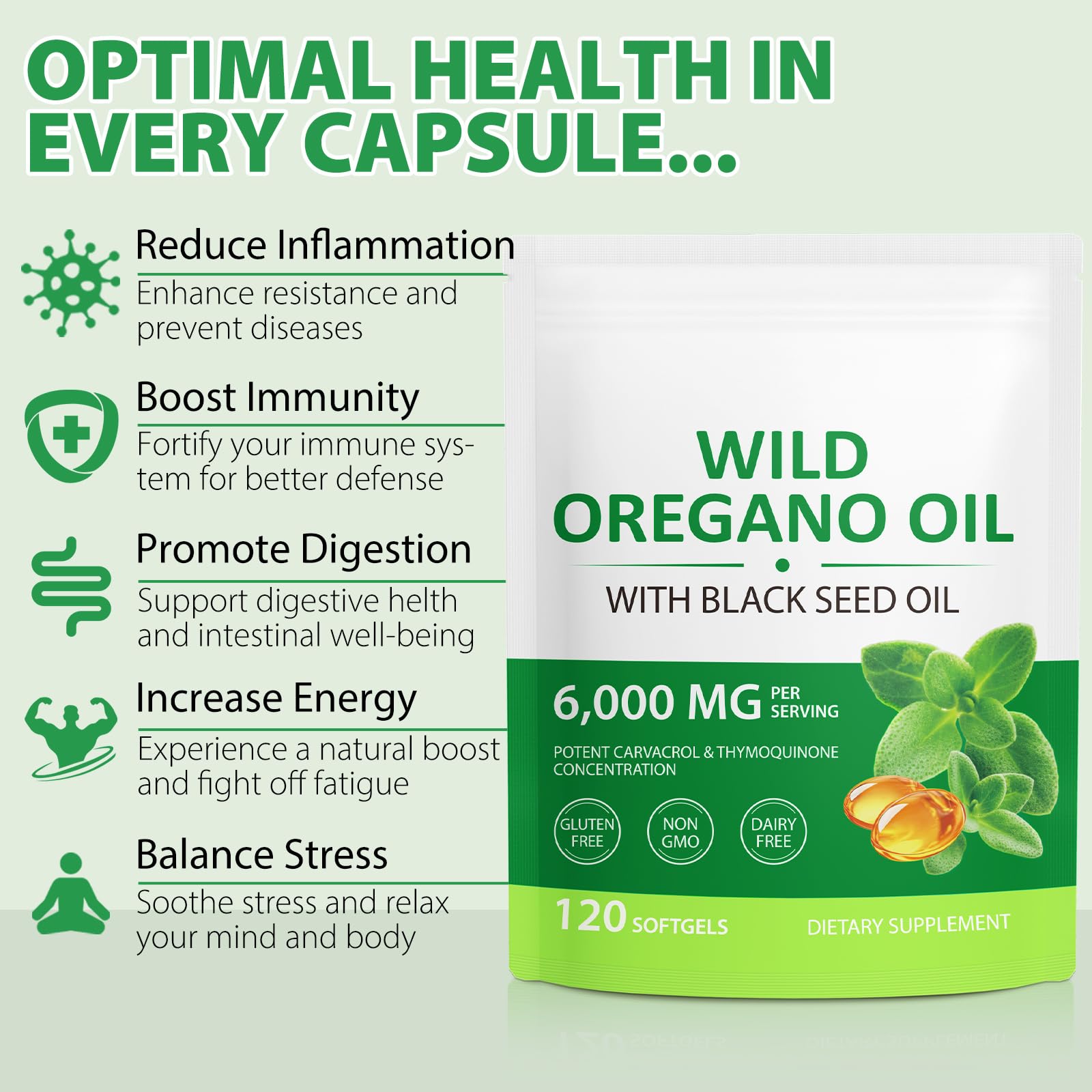 Olio di origano 120 capsule, oil of oregano with black seed oil, olio di origano in capsule con olio di semi neri | Non OGM