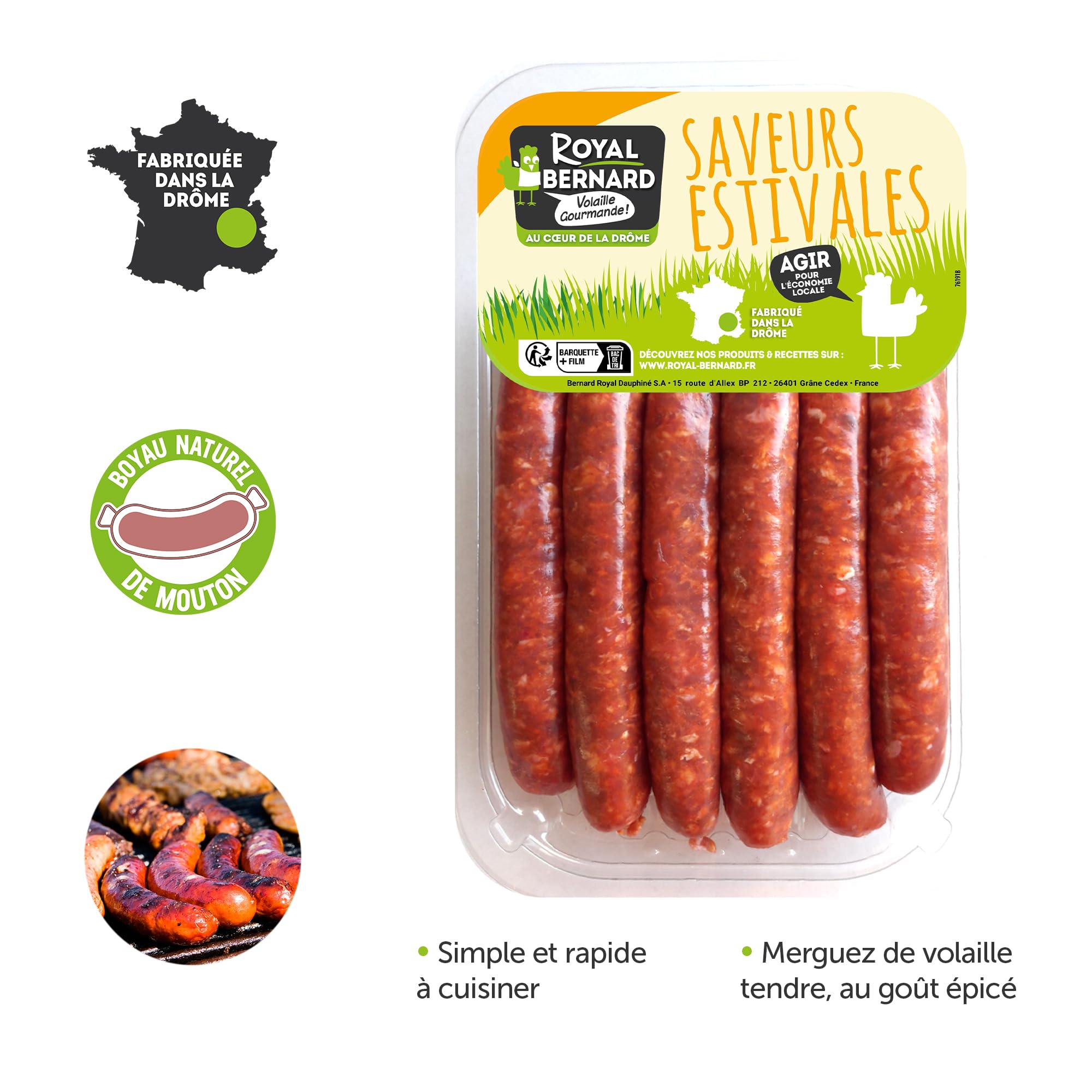 Royal Bernard - Assortiment Plaisir - Colis de 4 Savoureux Produits de Volaille - 6 merguez de volaille + 1 barquette de sauté de poulet + 6* filets de poulet + 4* cuisses de poulet fermier