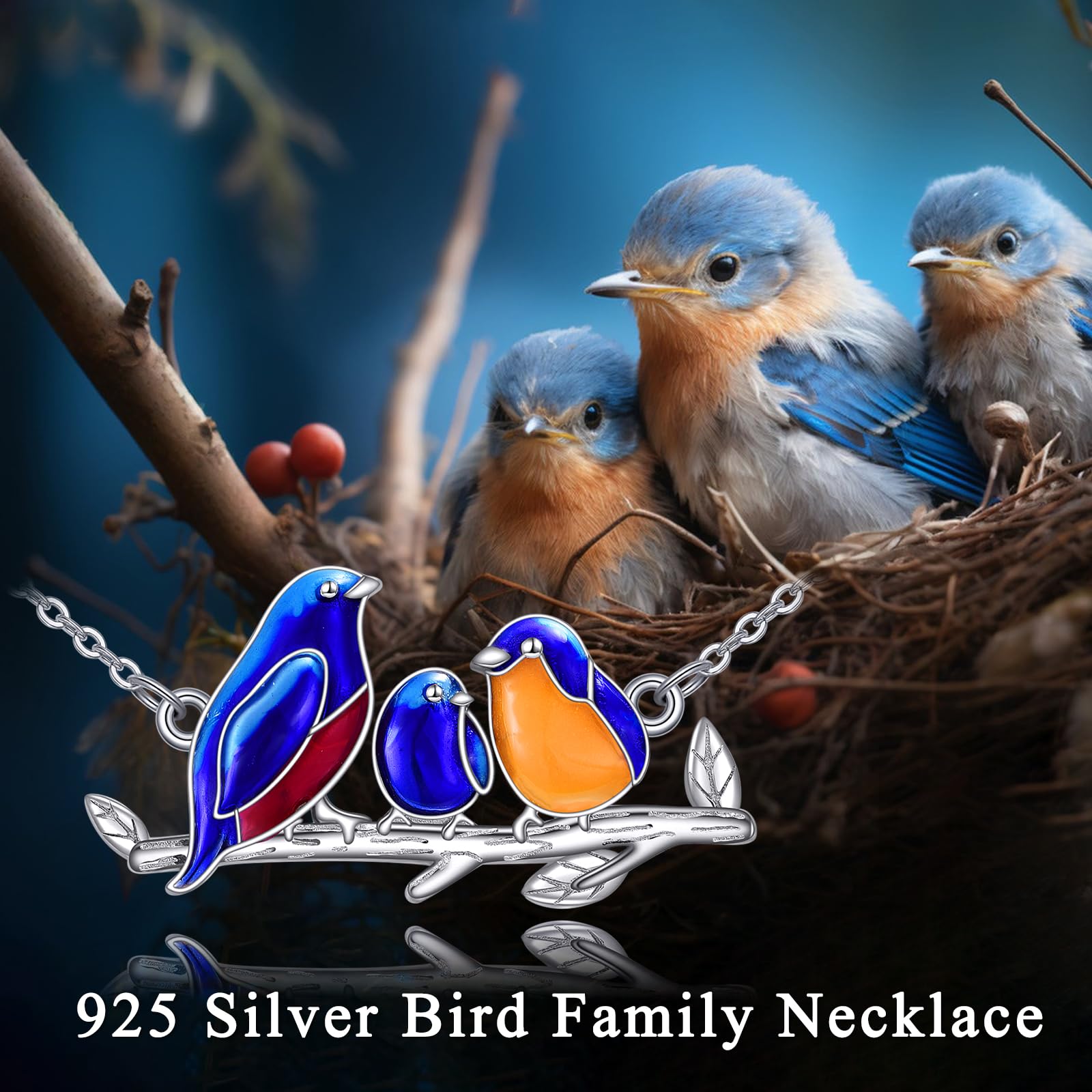 AXELUNA Blue Jay Collana in argento Sterling 925 Blue Jay Famiglia Collana 3 uccelli su ramo, collana argento tre piccoli uccelli animali ciondolo regali per le donne amanti, Argento sterling, Nessuna