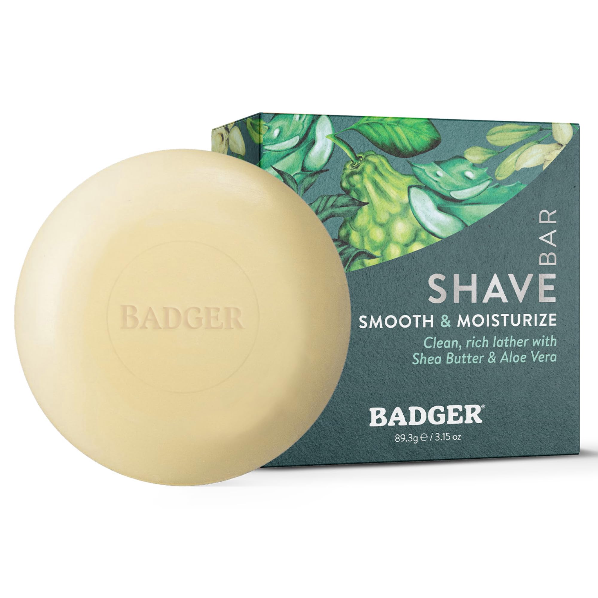 Badger Organic Shaving Soap Puck, Plastic-Free, Rich Lather, 3.15 oz Bar
