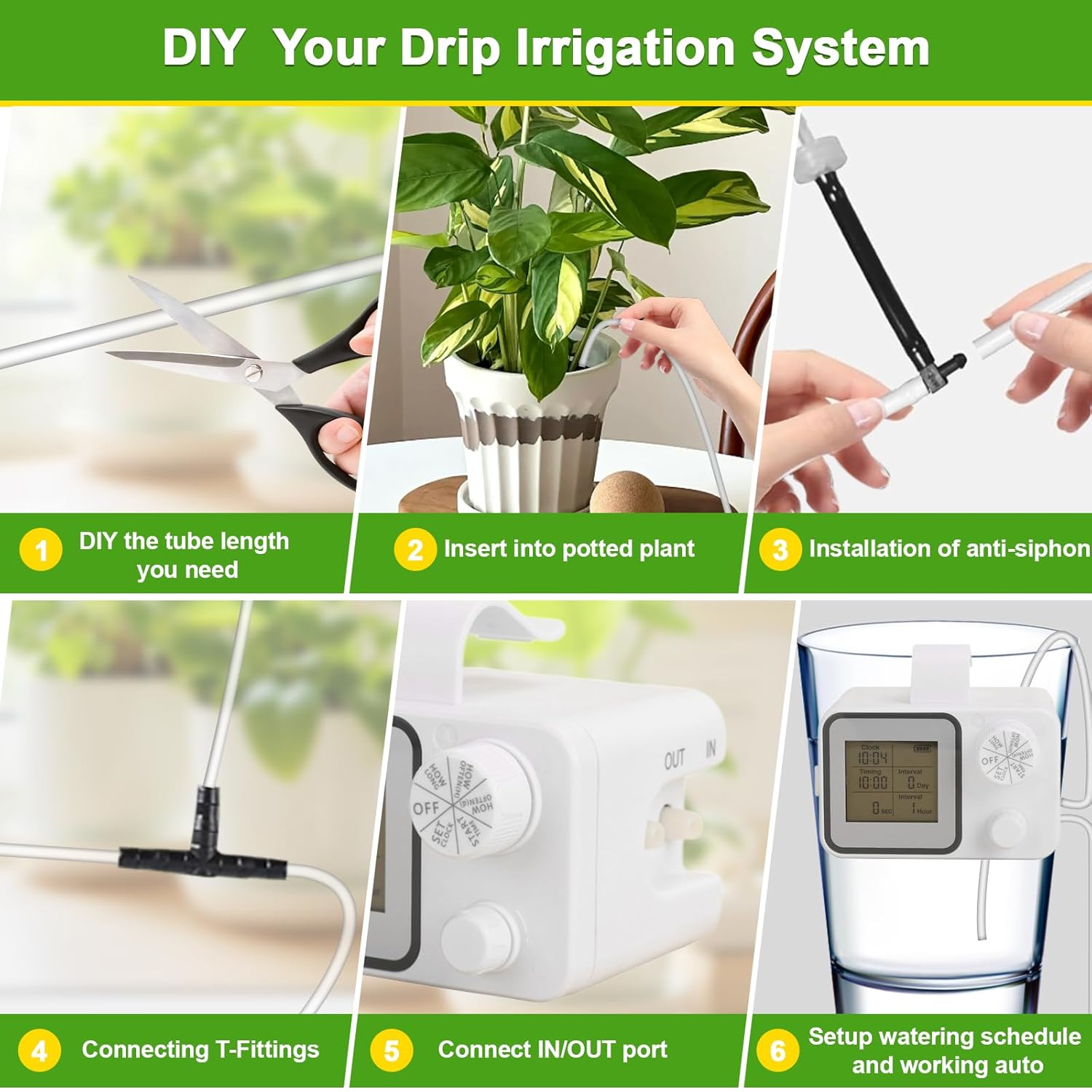 Automatic Watering System for 15 Potted Plants, Automatic Plant Waterer Indoor with Programmable LCD Display USB Powered Indoor Balcony Greenhouse Travel Helper