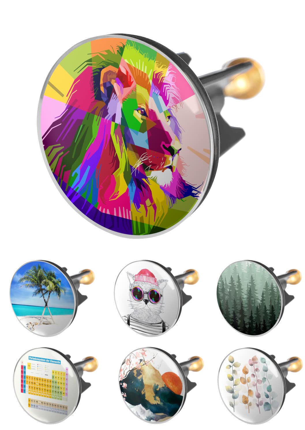 Arteneur Stainless Steel & Brass 40 mm Eccentric Sink Plug with Extra Heavy Brass Screw, Lion Color, Universal Drain for Standard Sinks