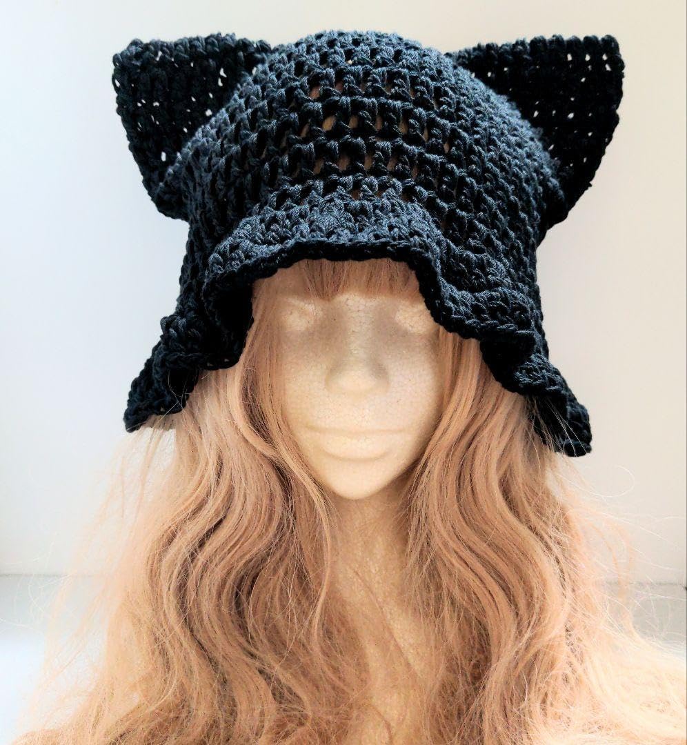 猫耳帽子 y2k フェアリーグランジ ハンドメイド 猫耳ニット帽 猫耳