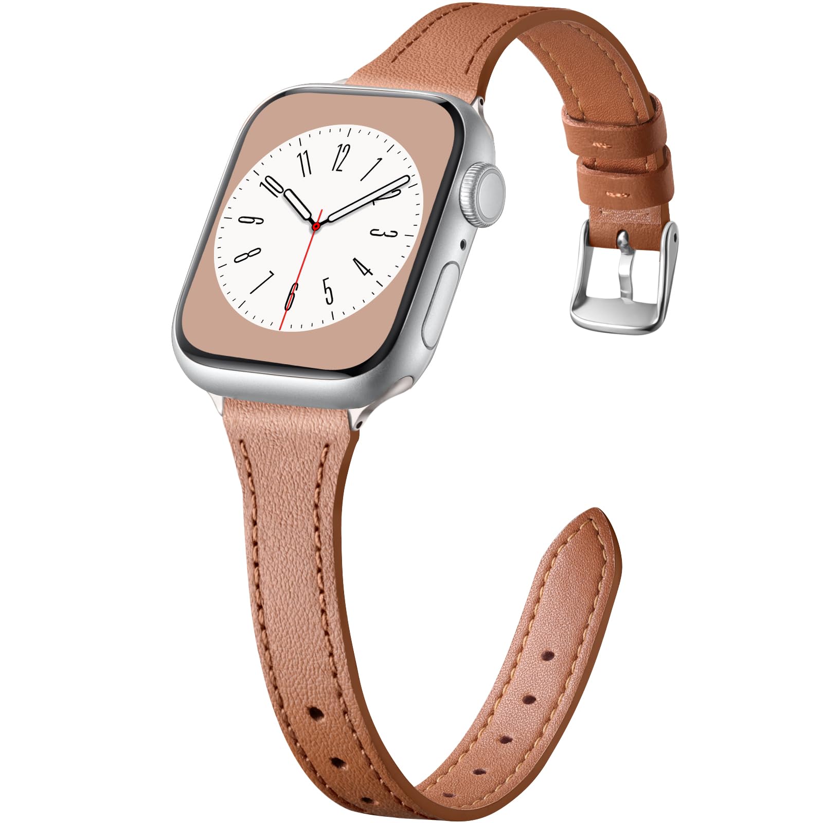 Charlam Slim Leather Band Compatible with Apple Watch Bands for Women 40mm 38mm 41mm 42mm 44mm 45mm 46mm, Top Grain Genuine Leather Strap Thin Wristband for iWatch Series 11 10 SE 9 8 7 6 5 4 3 2 1