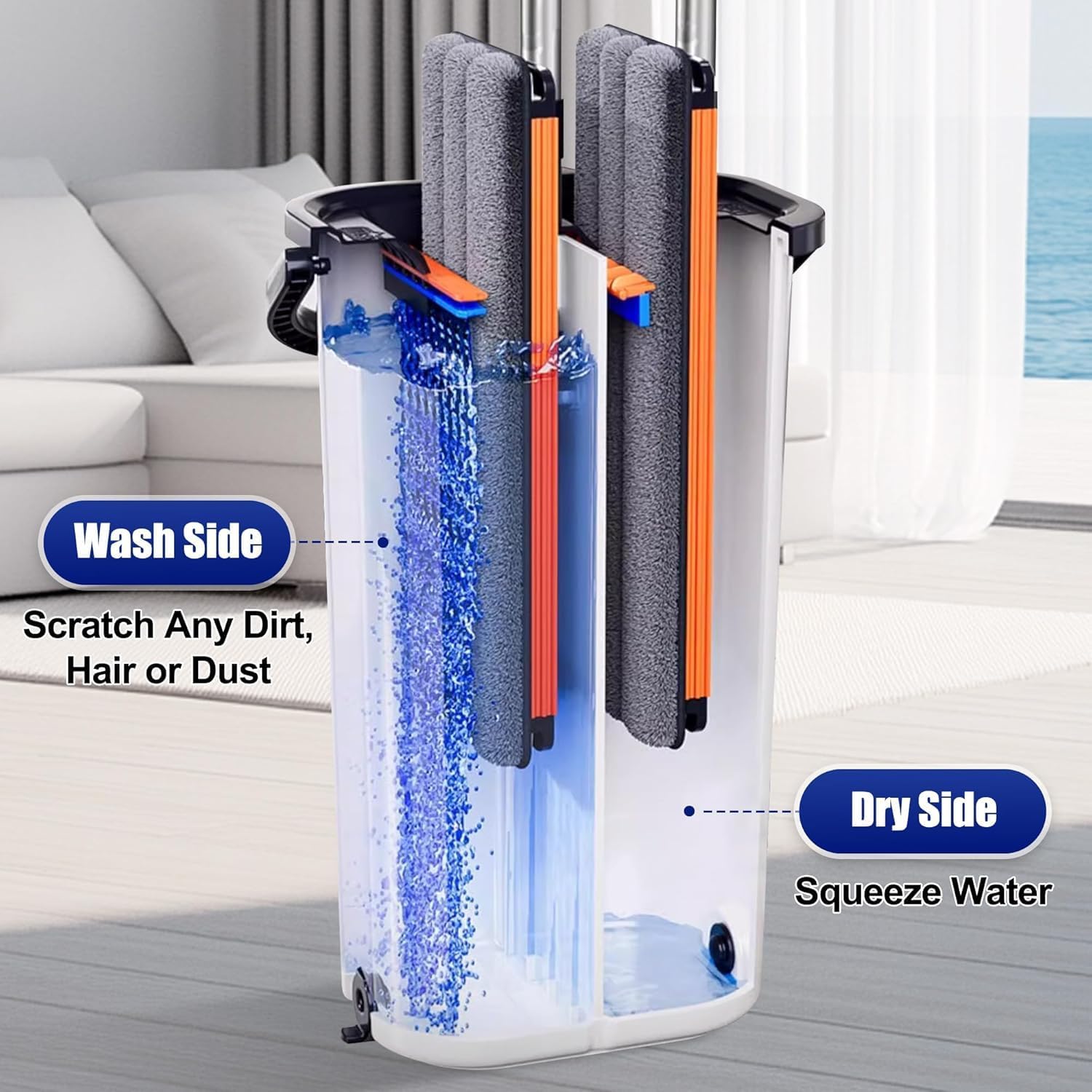 Easywring - Kit de cubo de fregona lavable con 8 giros de microfibra para limpieza de suelos de cocina y casa, ahorro de agua, fácil de secar