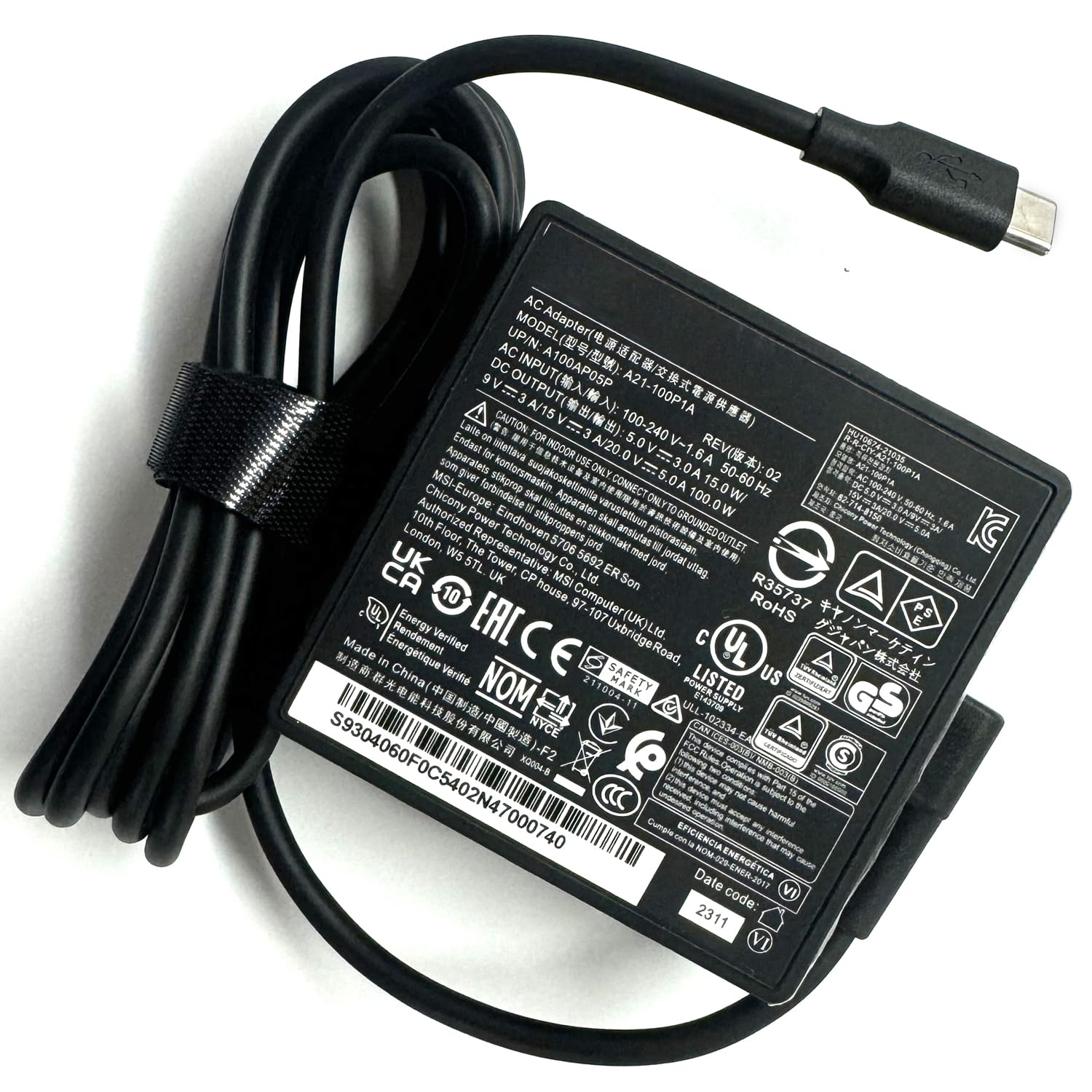 XITAIAN 100W USB Type-C Alimentatore Caricabatterie di Ricambio Per MSI Summit E16 E15 E14 E13 Flip Evo,MSI Prestige 13 14 15 16 Evo A10M A11M A12M A13M B13M A10RB A12UC A12SC A10SC A11SCS A21-100P1A