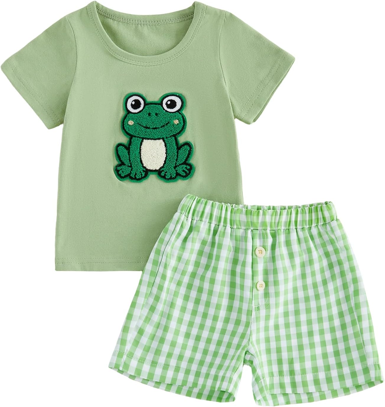 Honganda Toddler Baby Boys 2-Piece Summer Outfit Turtle Embroidered Short Sleeve T-Shirt with Gingham Shorts Set for Boys