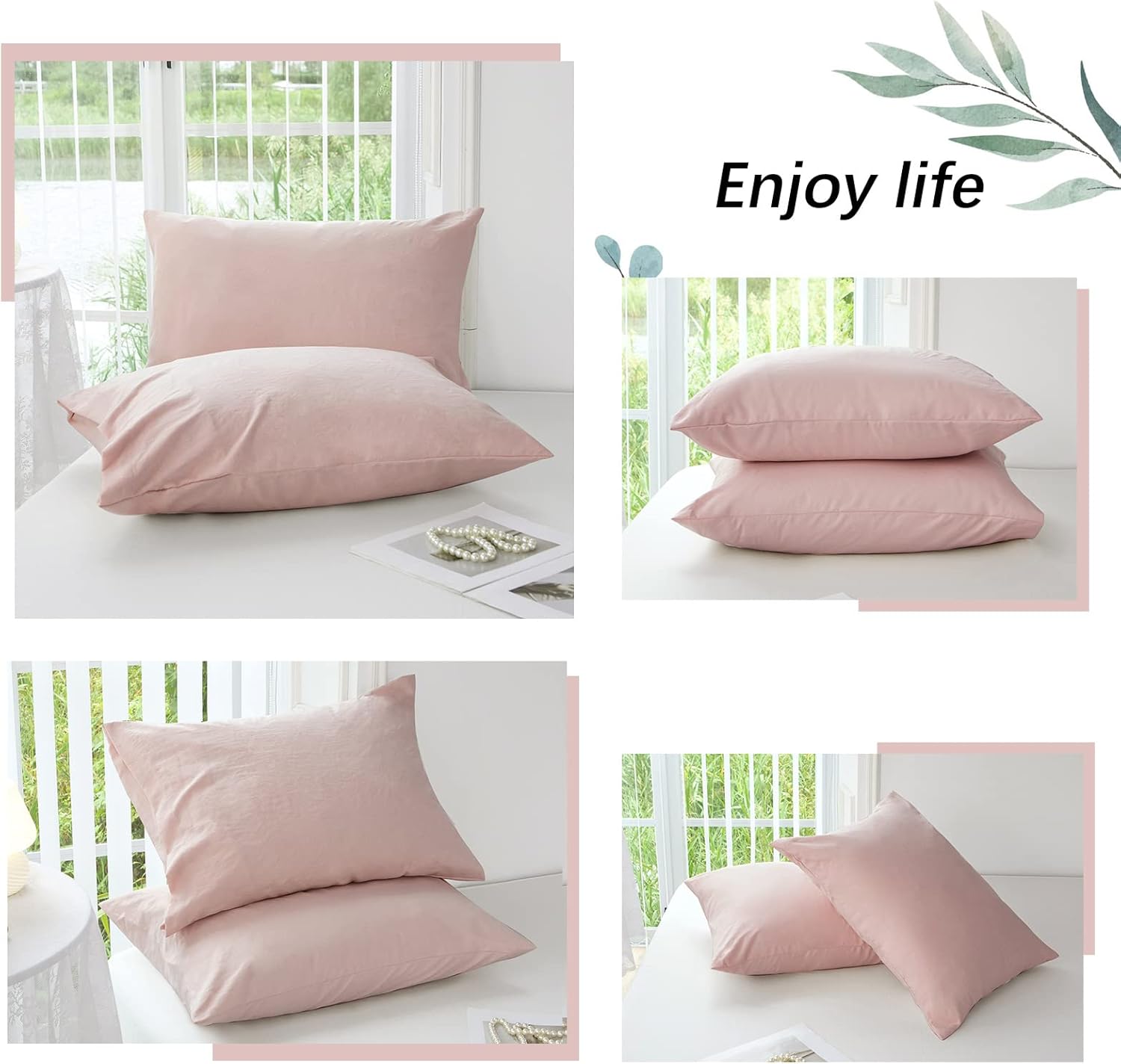 MILDLY Queen Pillowcases - 2 Pack Ultra Soft Washed Microfiber Shrinkage and Fade Resistant Pillow Covers with Envelope Closure 20 x 30 Inches, Pink - Image 6