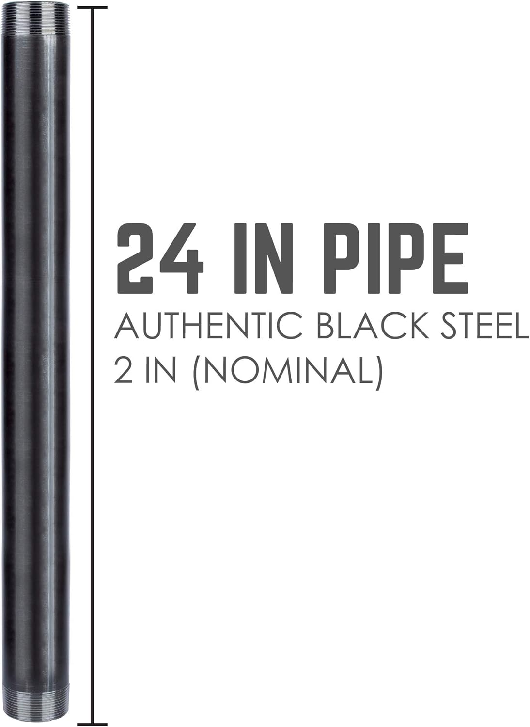 PIPE DECOR Black Steel Plumbing Pipe, 2 in. Dia. x 24 in. Pre-Cut Pipe Fits Standard 2 Inch Black Threaded Pipes, Nipples and Fittings, 2 Pack