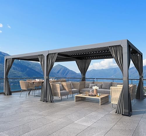 Miniatura 59 de MELLCOM Pérgola con listones de 10 x 12 pulgadas, pérgola de aluminio para exteriores con techo con listones ajustables, cortinas impermeables