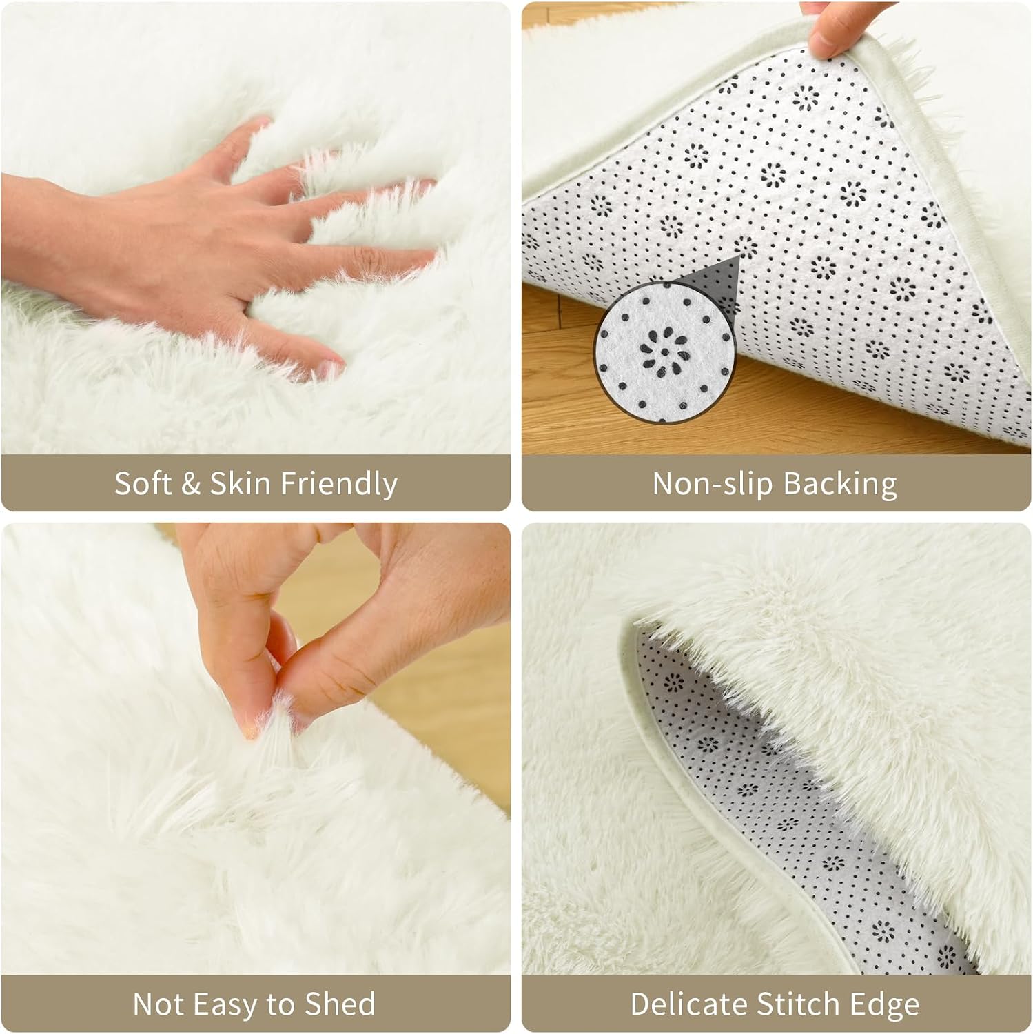 Terrug Cream Runner Rug for Bedroom, 2x8 Ft Cute Shag Area Rugs for Hallway, Soft Machine Washable Plush Carpet with Non Slip Backing for Bathroom Bedside Kitchen Floor Decoration