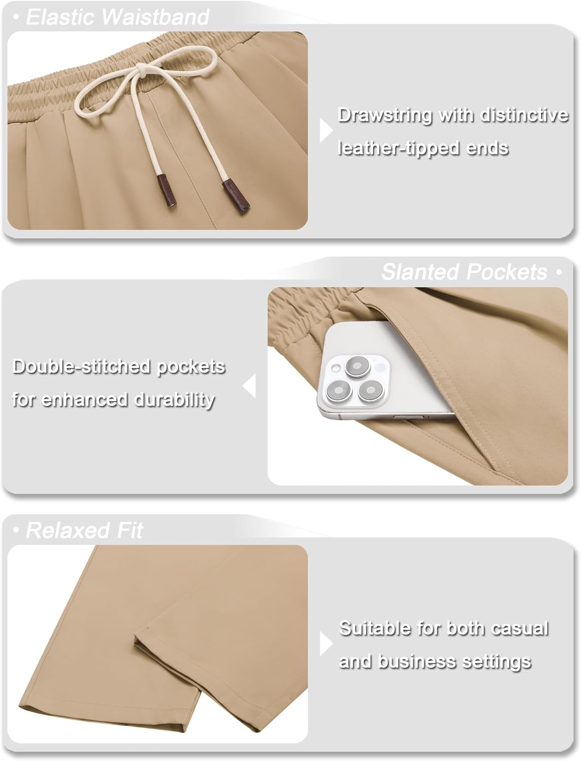 COOFANDY Men's Casual Chino Pants Relaxed Fit Drawstring Elastic Waist Lightweight Pant Twill Pleated Trousers - Image 6