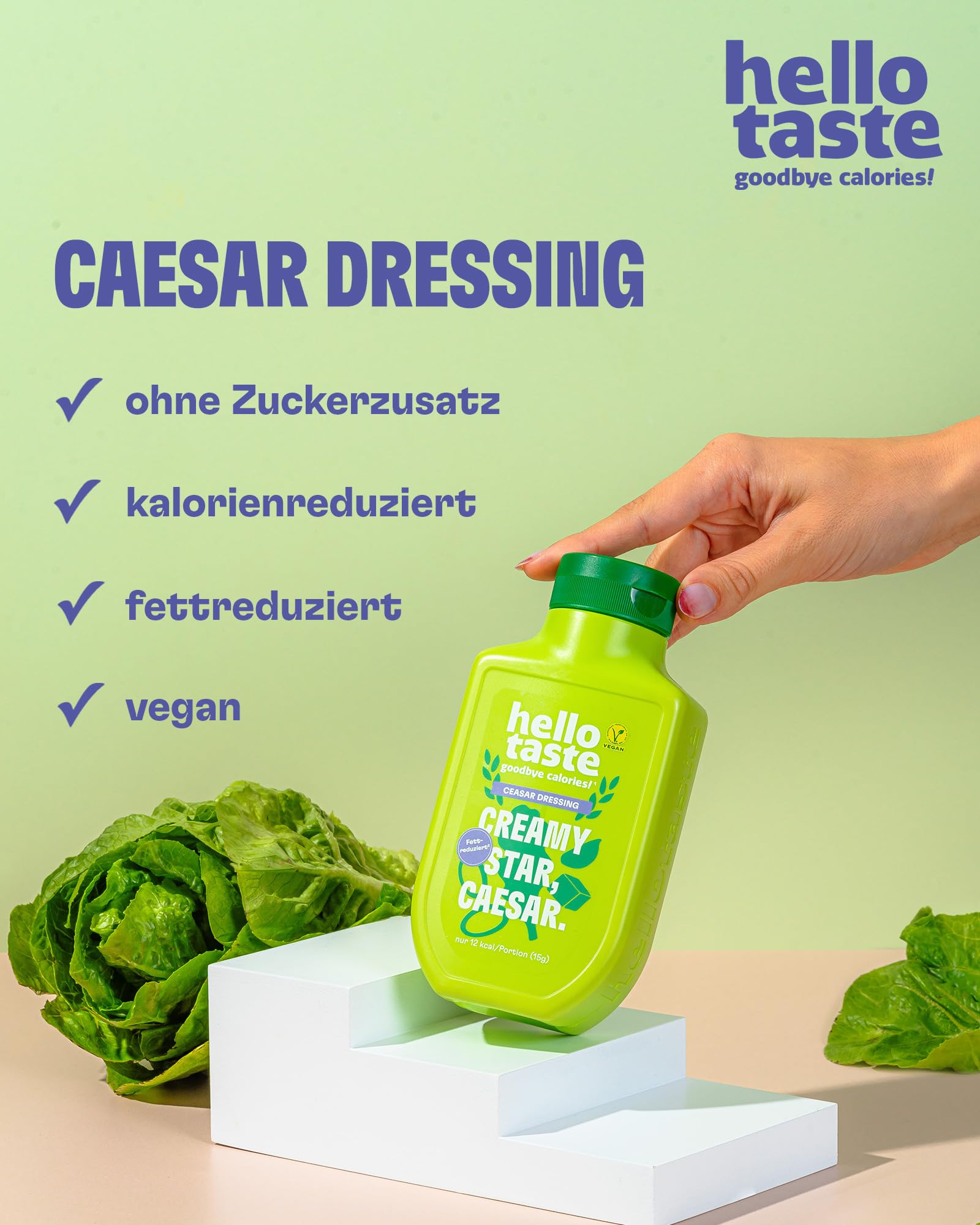 hellotaste Caesar Dressing 300ml Vorratspaket - kalorienreduziert, ohne Zuckerzusatz & voller Geschmack | Für Gerichte, zum Grillen uvm. | Vegan, aspartamfrei, laktosefrei| 7 x 300ml