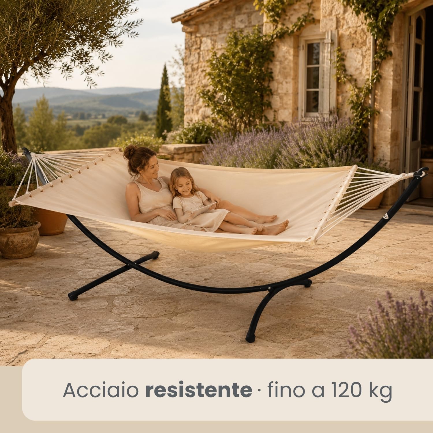 AMANKA 300 x 100 cm, telaio per amaca da esterni, fino a 120 kg, resistente alle intemperie, in metallo, per altalena, per amaca