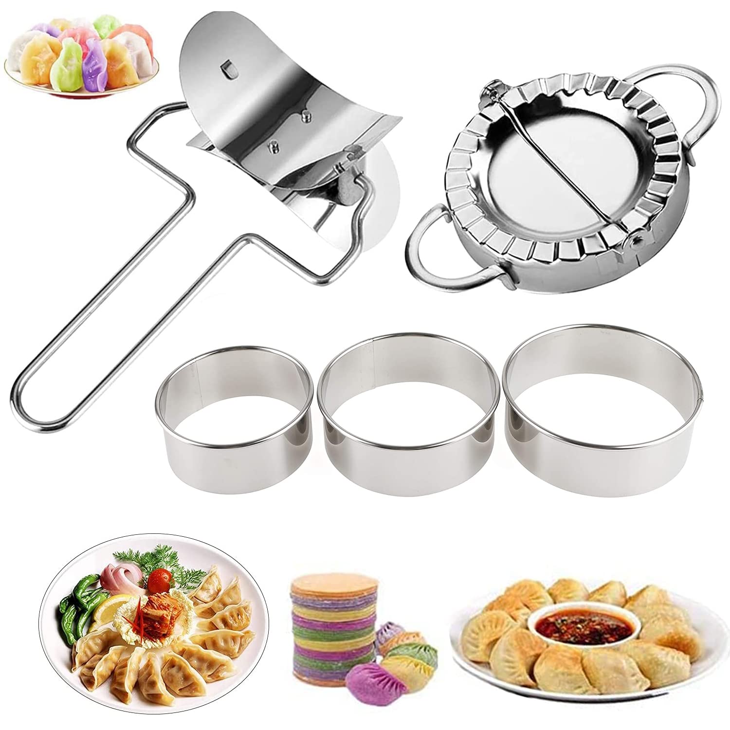 Dumpling Sets Empanadas Press صانع الزلابية ، قوالب كبس الزلابية ، صانع جلود الزلابية ، مجموعة قوالب الزلابية وقاطع حشو ملعقة الطحين ، فطيرة الزلابية الصينية رافيولي إمباناداس قوالب ضغط ملحقات المطبخ