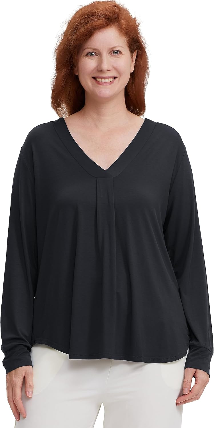 GYS Bamboo Viscose Sleep Shirt for Women, Long Sleeve Relaxed-Fit Casual Tee Shirt, Soft Cozy Pajama Tops