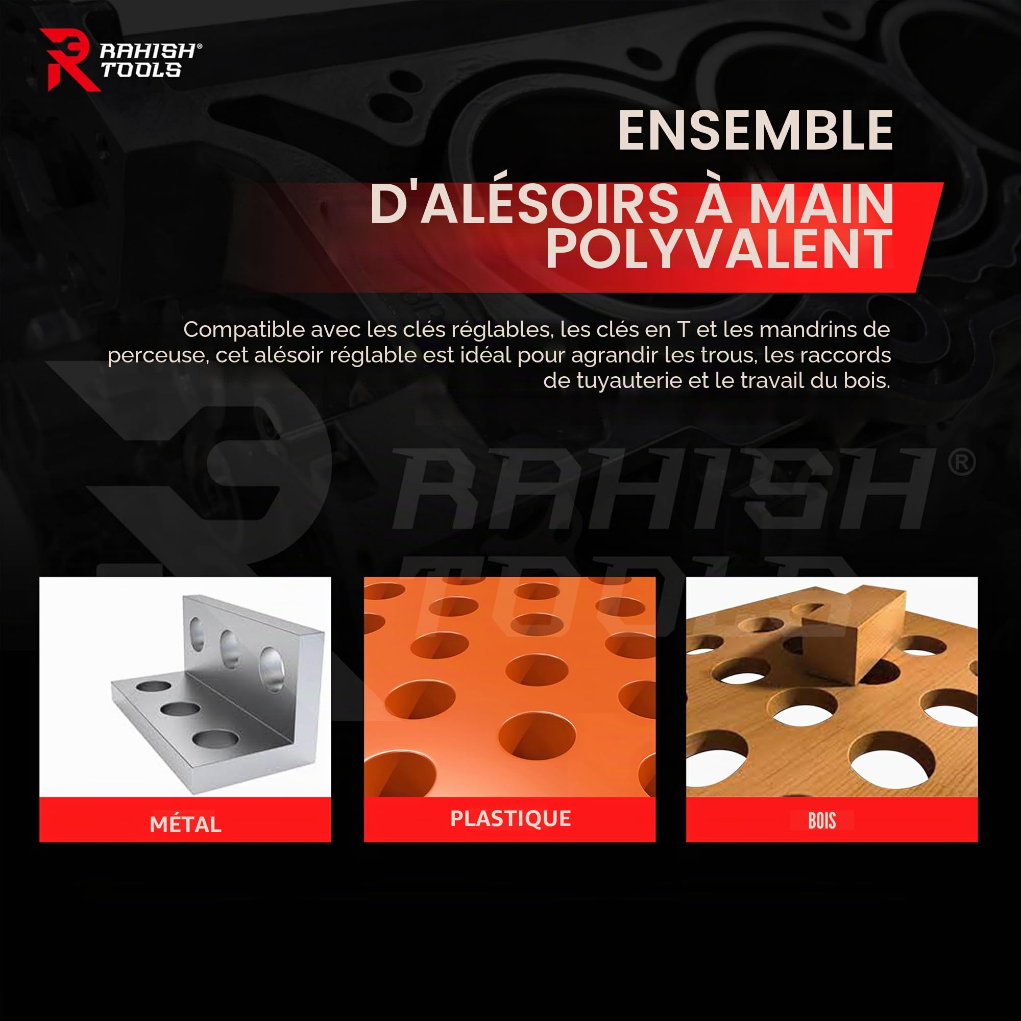 Alésoir manuel réglable H4 à H14 Tailles – 15/32" à 1-1/2" Outil d'alésage pour une finition précise des trous avec 6 lames en acier au carbone – Outils à main pour métal et bois – 11,90
