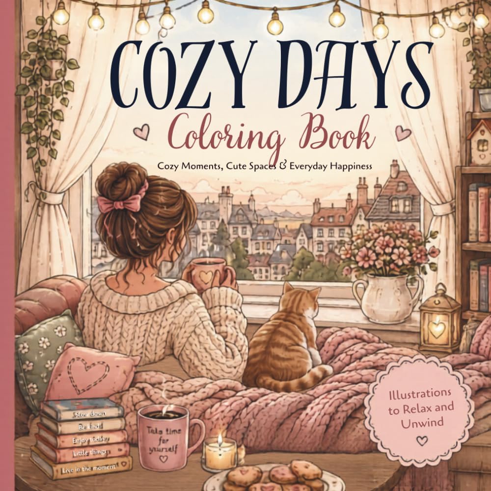 COZY DAYS COLORING BOOK: Cozy Moments, Cute Spaces & Everyday Happiness
