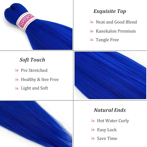 Miniatura 3 de Extensiones de cabello trenzado azul preestirado para trenzas Kanekalon preestirado preestirado trenzado de 30 pulgadas, 8 paquetes de cabello largo