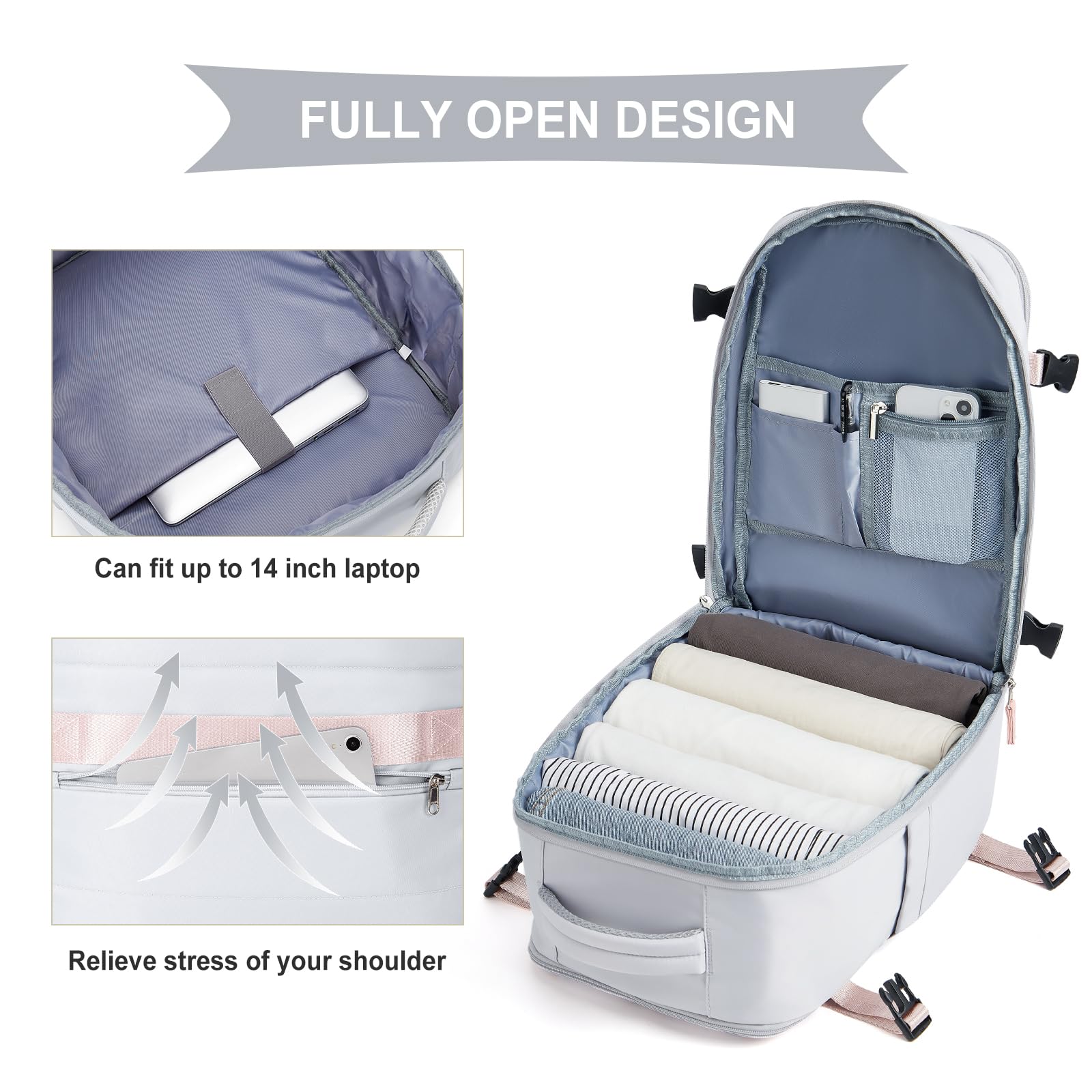 SZLX Zaino Ryanair 40x20x25 Bagaglio a Mano zaino Borse da Cabina per Easyjet 45x36x20 Zaino da Viaggio donna con porta ricarica USB, Borsa da Viaggio aereo Zaino Computer Impermeabile Casual Daypack