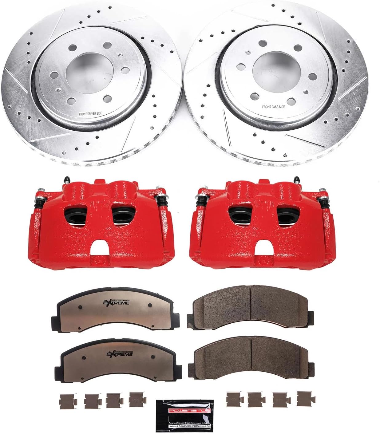 PowerStop Front and Rear Brake & Caliper Kit For Ford F-150 2010-11 - Drilled and Slotted Truck & Tow Disc Rotors with Ceramic Brake Pads Upgrade, KC3166-36