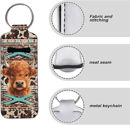 Pensura5 Packs Chapstick Holder Keychain Aesthetic Chapstick Lipstick Holder Key Chain(Baby Highland Cow Printed)