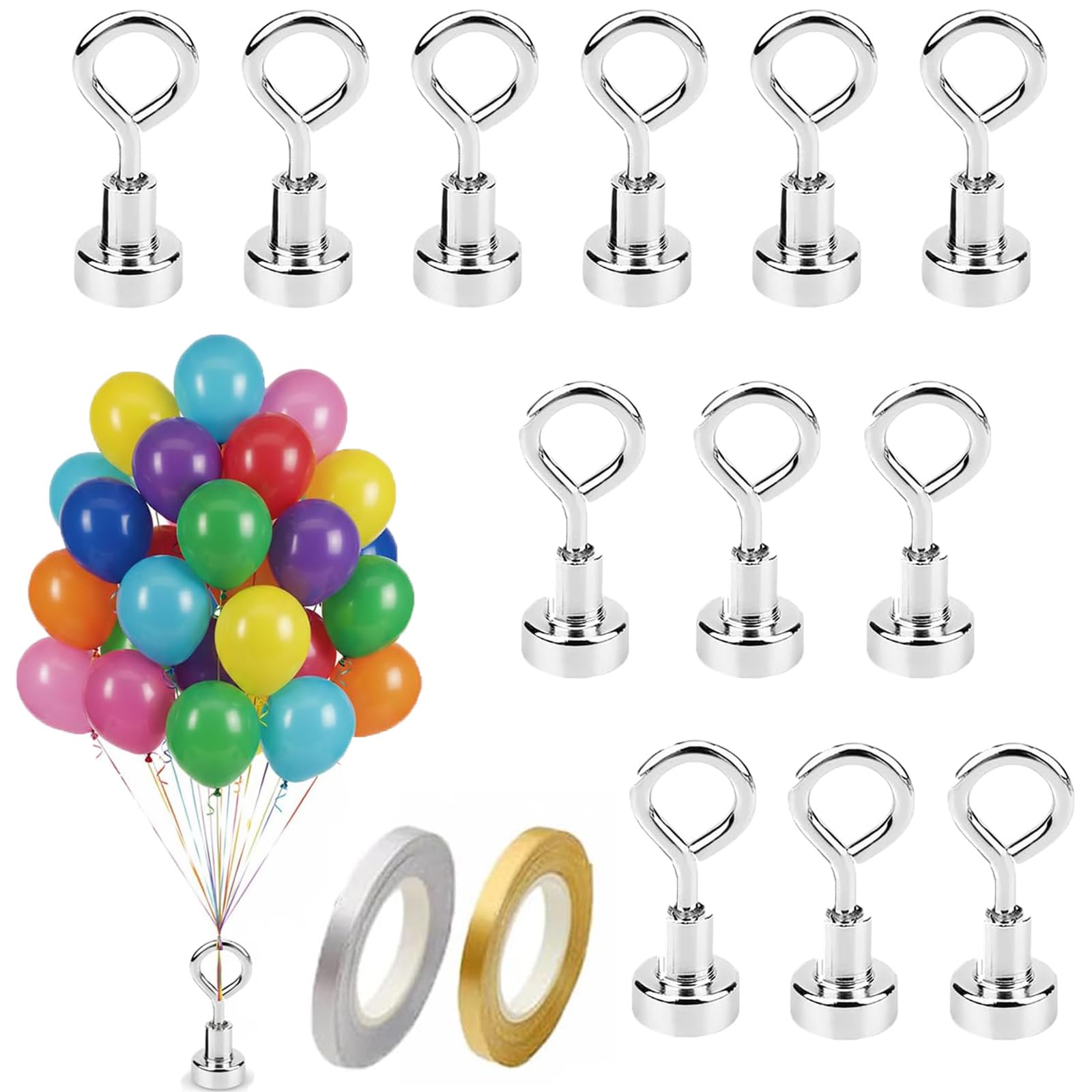14 PCS Balloon Weights And Ribbon,Helium Balloon Weights With Magnet, Reusable Balloon Holders For Party, Wedding, Birthday, Christmas, Halloween Decorations (Silver)，Party Wedding Birthday