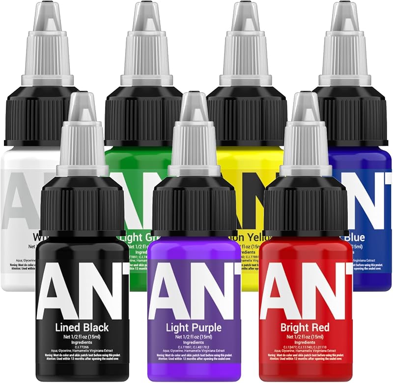 Kit de Tintas para Tatuagem ANTIKE com 7 Cores, 15 mL por Frasco TI5003-15-7