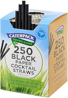 Caterpack Enviro Range Paper Cocktail Straws 250 Pack, 125 x 5mm, Ideal for Cocktails, Fully Recyclable, Biodegradable and compostable. Strong & Sustainable.