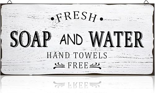 Jetec Decoración de baño de granja, letrero de jabón fresco y agua, placa de madera vintage para baño, decoración de pared rústica para decoración