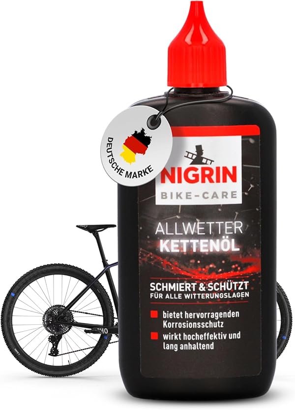 NIGRIN BIKE-CARE Allwetter-Kettenöl, 100 ml Flasche, Fahrradkettenöl, verringert Reibung, macht Fahrradketten leichtläufig