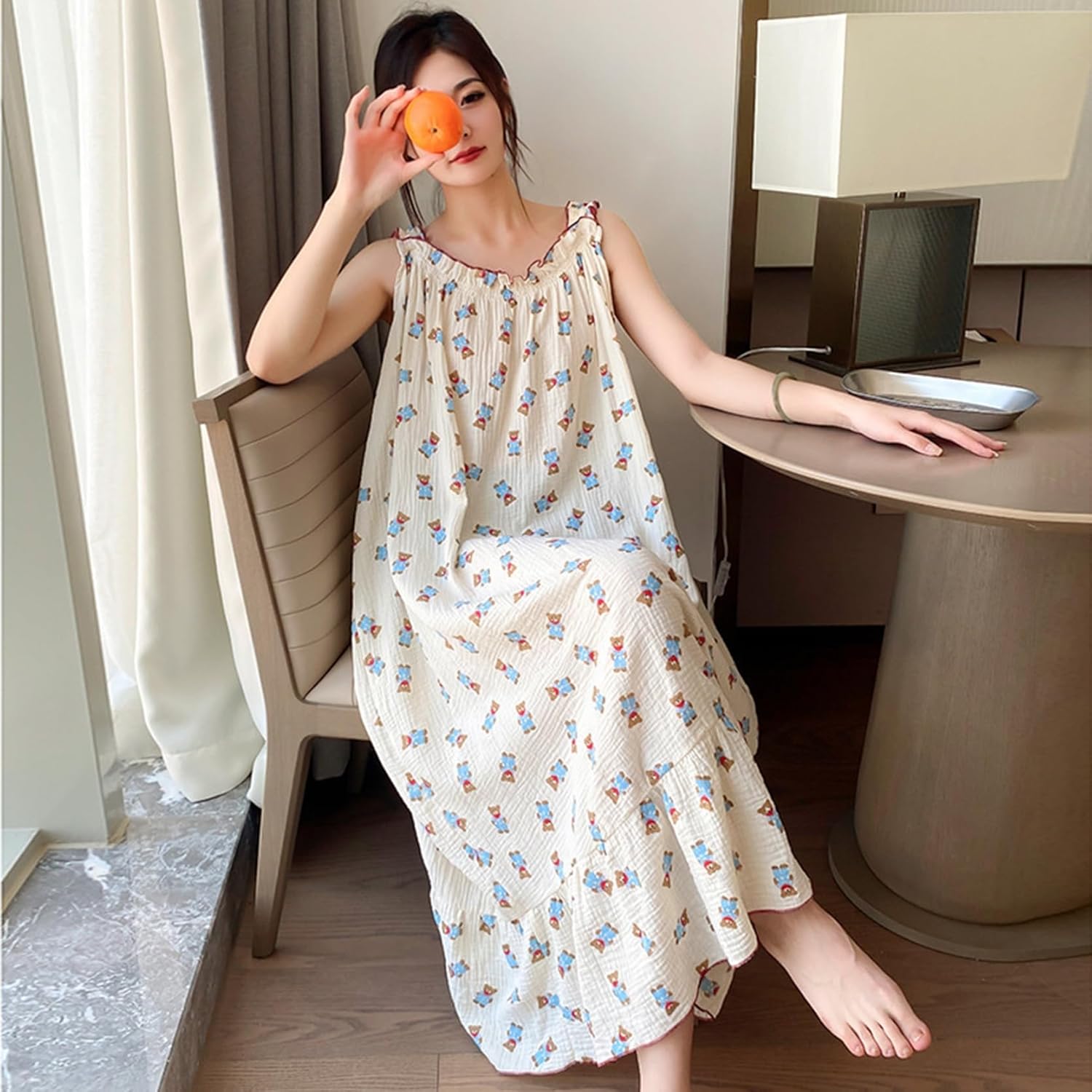 [GUREITOJP] ネグリジェ パジャマ レディース 4XL 5XL 春秋夏着 ノースリーブ コットン100 かわいい 大きいサ