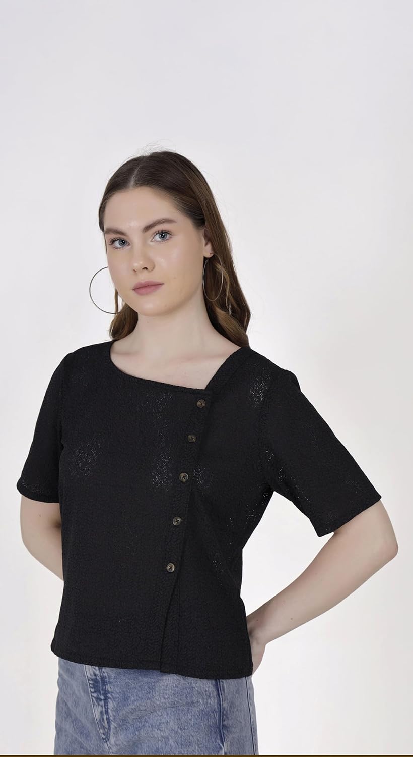 B STYLOZ Luxurious Crochet Knitted Self Design Women’s Top with Buttons
