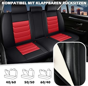 Für Hyundai Tucson 2004-2026 Sitzbezüge Vollständige Abdeckung Maßgeschneiderte SitzbezügeWassergeschütztes & fleckenabweisendes Premium-Leder (Vollsatz Set Schwarz&Rot)