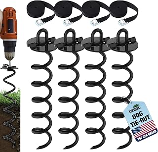 Eurmax 4-Pack Heavy Duty Spiral Stakes - Secure Trampolines, Tents, Tarps, Canopies & Dog Tie-Outs in Windy Conditions (Black Steel)