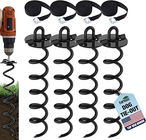 Eurmax USA Paquete de 4 Estacas en Espiral de Servicio Pesado Kit de Anclaje Tornillo de Anclaje de Hielo para Trampolín, Tiendas de Campaña, Lonas,