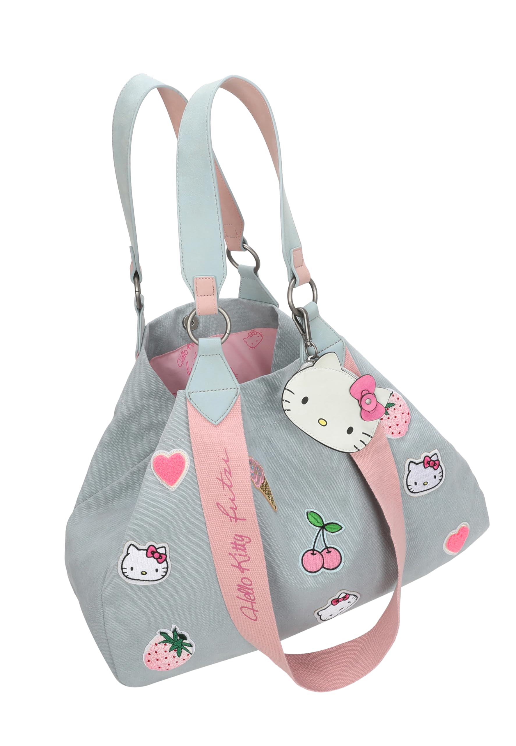 Fritzi Hello Kitty Izzy Medium Limited Sticker Damen Shopper Canvas Baumwollmix Druckknopf Schultertasche Umhängetasche Aufnäher Reißverschlussfach Alltag Freizeit Reisen 30 x 43 x 16 cm, Blau