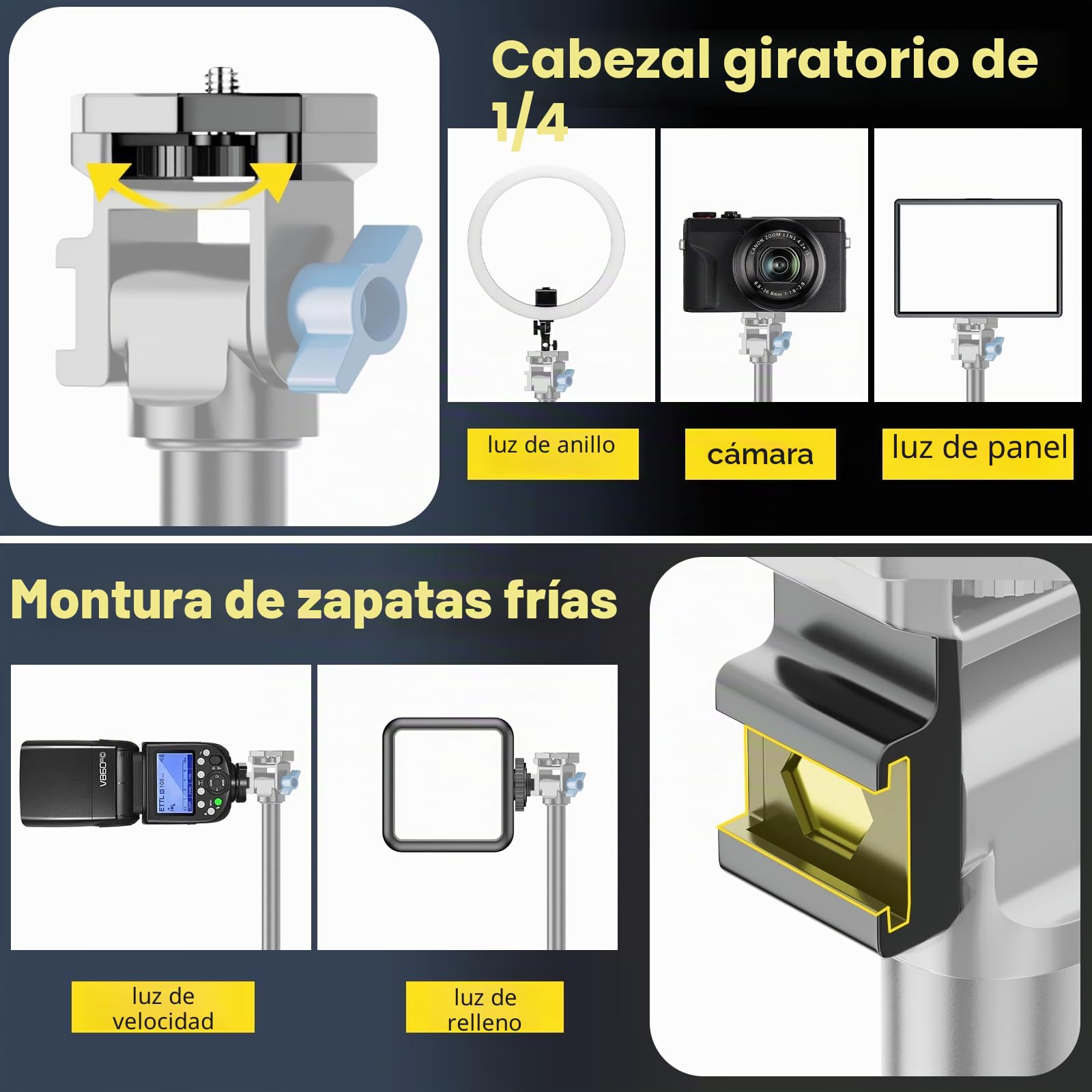 EMART Soporte de Luz 200cm, Trípode para Fotografía de Estudio Ligero con Cabeza Giratoria de 1/4 " y Rotación de 180 Grados, 2,3 kg, Light Stand para Luces Anulares, Cámaras(Negro, 2 Pcs)