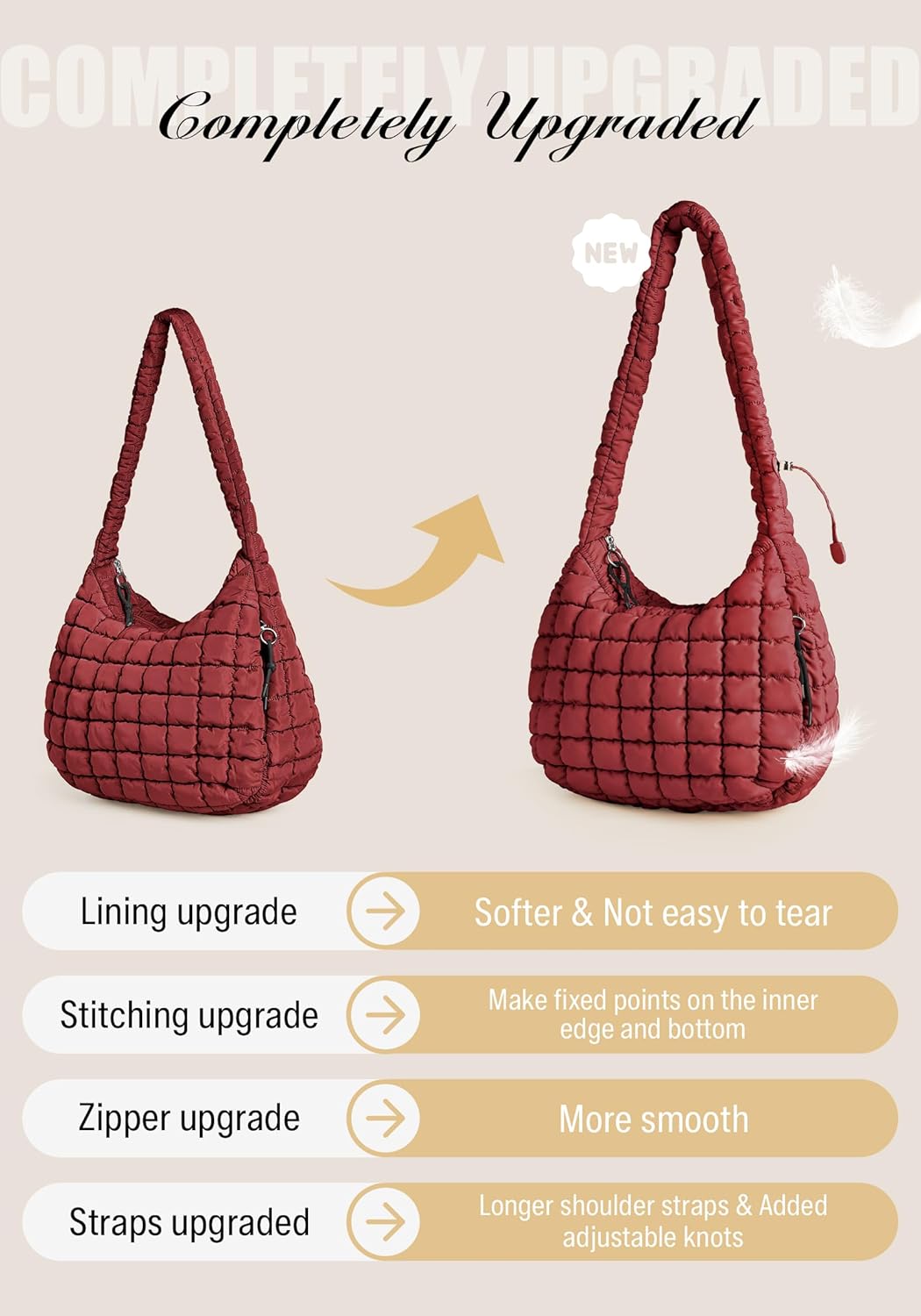Puffer Quilted Tote Bag for Women Nylon Crossbody Bags Puffy Purse Hobo Large Shoulder Bag Trendy - Image 3