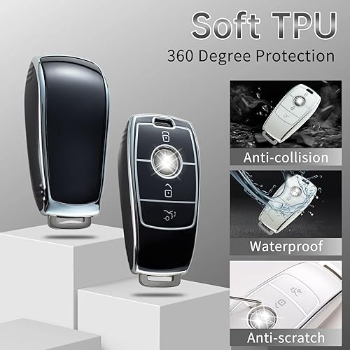 Miniatura 4 de Funda para llavero Benz con llavero de cristal para automóvil, protección para Mercedes Benz 2017-2021 Clase E 2018-2021 Clase S 2019-2021 Clase A